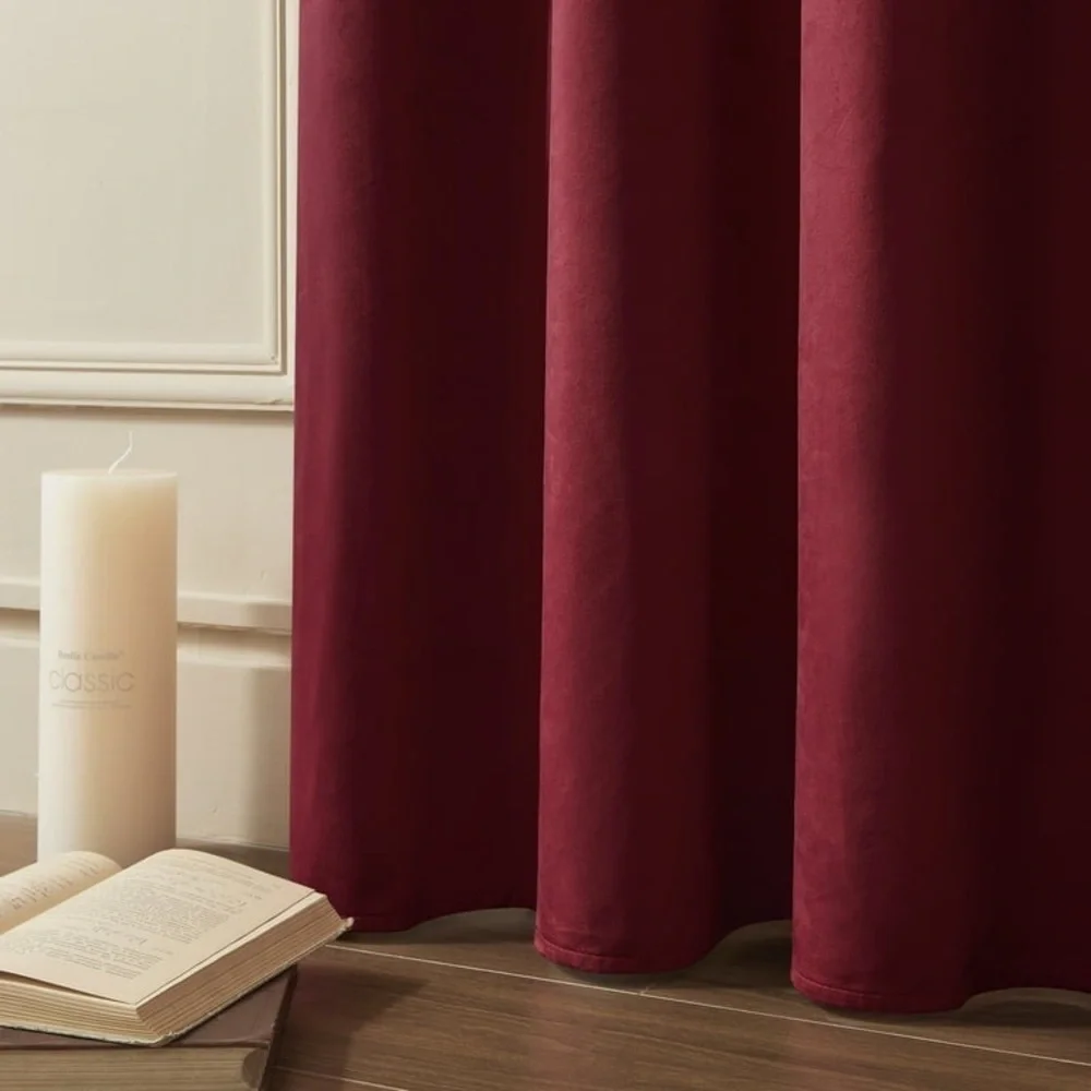 Luxury Red Velvet Room Darkening Curtains Metal Grommet Window Panels 52x96”